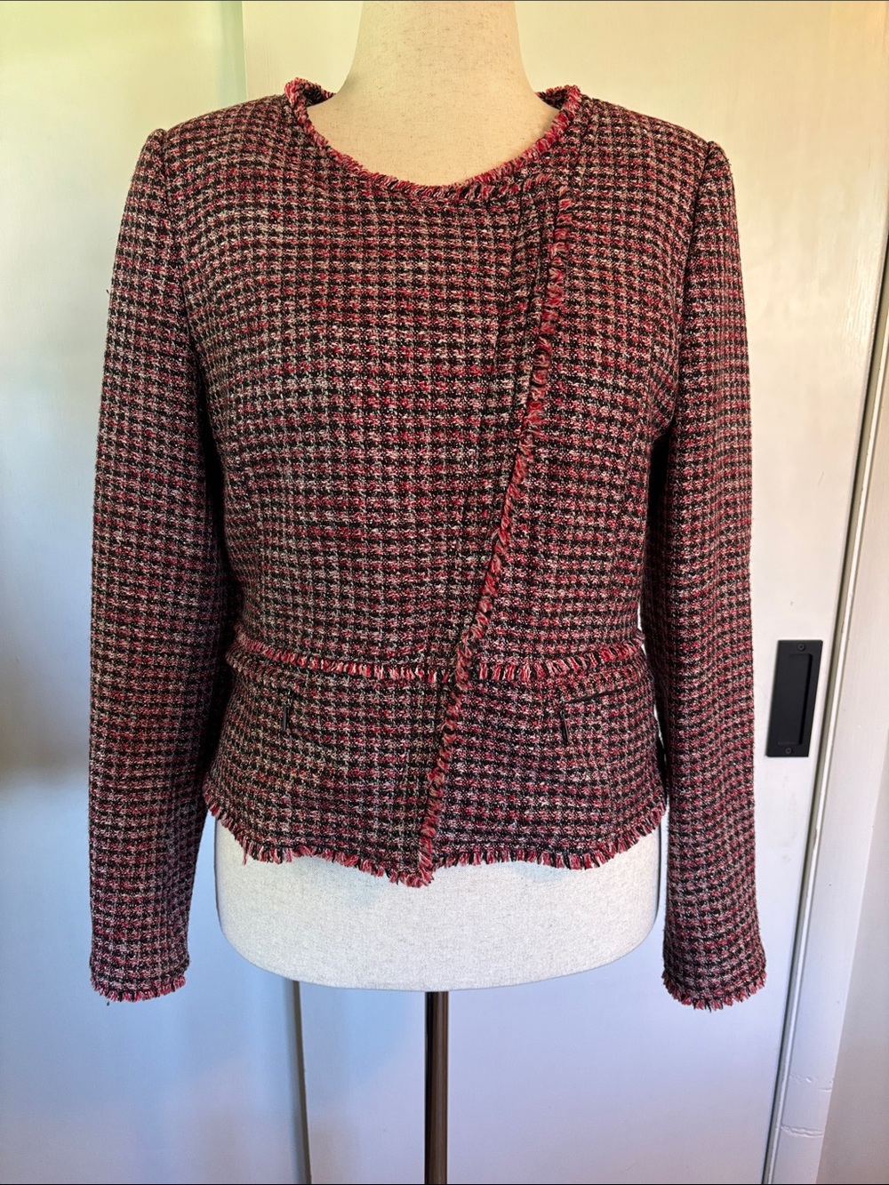 White House Black Market Pink and Black Tweed Blazer